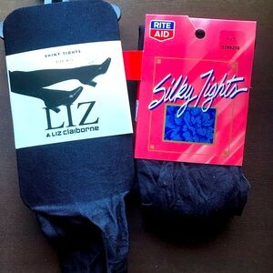 NEW VINTAGE 90s black Liz Claiborne shiny tights size‎ M/L + Silky tights navy.
